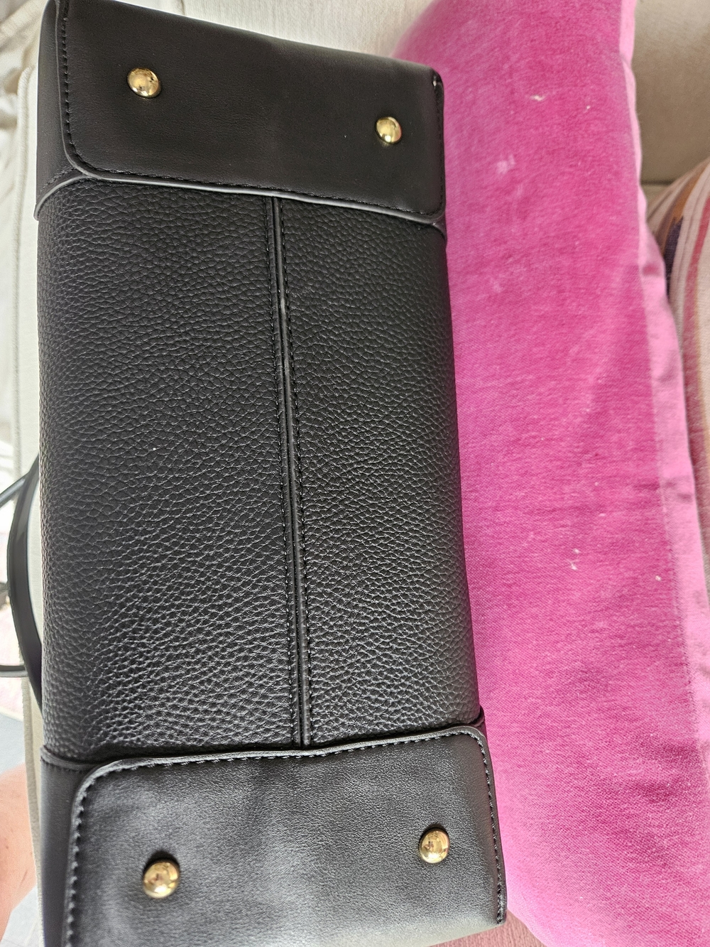 Nine West Black Pebbled Leather Satchel with Gold Accents - Picture 7 of 7